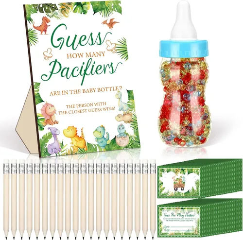 Vista 13 de Syhood 472 piezas de juegos de baby shower de abejas Adivina cuántos chupetes signo de juego 50 pequeños juegos de adivinanzas 20 lápices HB botella