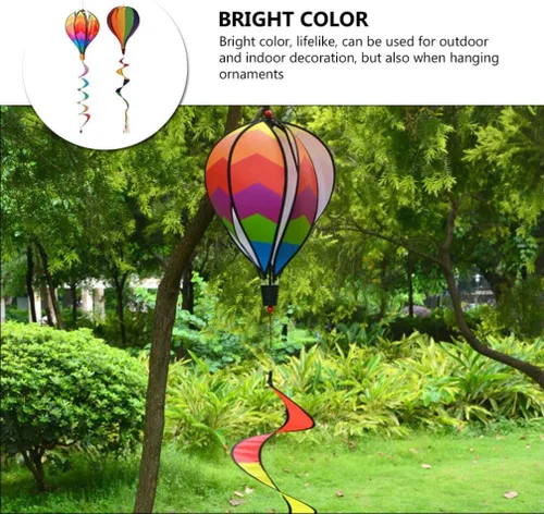 Vista 8 de 2 piezas de globos de decoración Windsock globo de aire caliente globo de aire caliente molino de viento adornos decoraciones de patio hilanderos