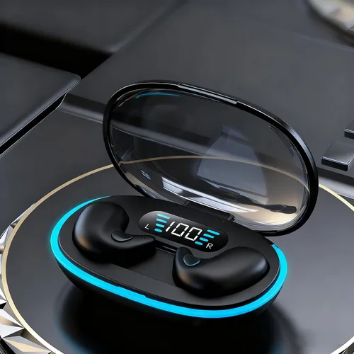 Vista 5 de Auriculares intrauditivos inalámbricos Bluetooth para dormir, mini auriculares invisibles con pantalla digital LED, funda de carga, adecuados