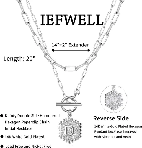 Vista 5 de IEFWELL Collares de oro en capas para mujer, chapado en oro de 14 quilates, cadena de clip de oro rosa, collares con inicial de oro para mujer