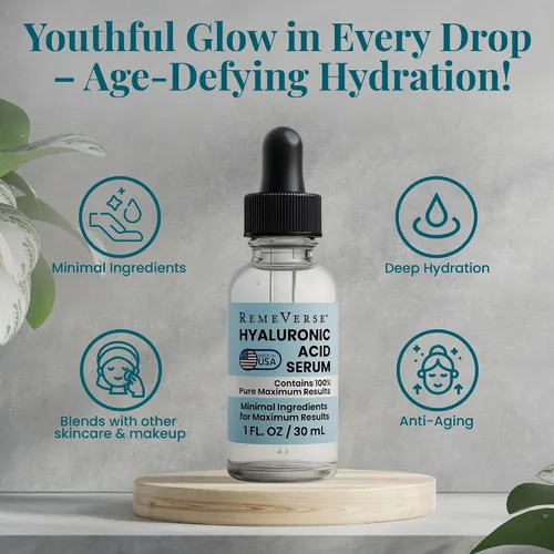 Vista 7 de Suero de ácido hialurónico de 1 oz, 100% puro grado médico ácido hialurónico de fuerza clínica - Suero antienvejecimiento para tu cara, labios