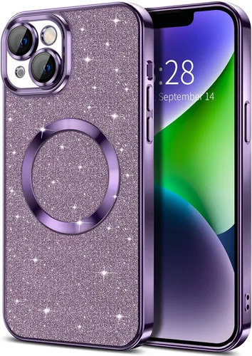 Vista 67 de Hython para iPhone 12 Funda con chispas brillantes, fundas transparentes magnéticas con protector de lente de cámara [Compatible con MagSafe]