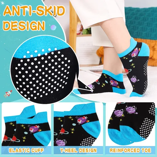 Vista 4 de Eyean Calcetines tobilleros de algodón para niños, diseño de animales, suaves, antideslizantes, para niños y niñas, calcetines invisibles, 6 pares
