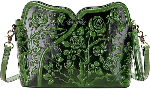 Vista 2 de PIJUSHI Bolsos cruzados para mujer, bolsos de diseñador para mujer, bolsos de mano de cuero genuino, cartera floral de diseño floral, cartera