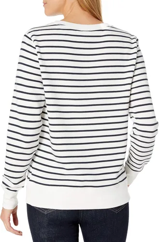 Vista 2 de Amazon Essentials Sudadera de forro polar con cuello redondo y manga larga para mujer Rayas horizontales blanco marino