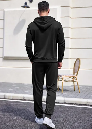 Vista 3 de COOFANDY Conjunto deportivo de 2 piezas de manga larga para hombre, conjunto casual con capucha