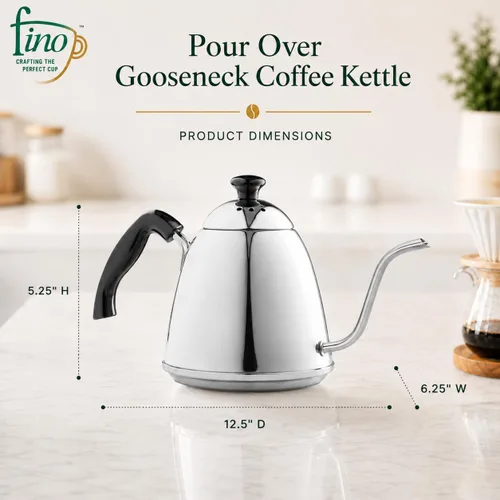Vista 3 de Fino Hervidor de café con cuello de cisne, acero inoxidable 18/8, 6 tazas, capacidad de 1 L