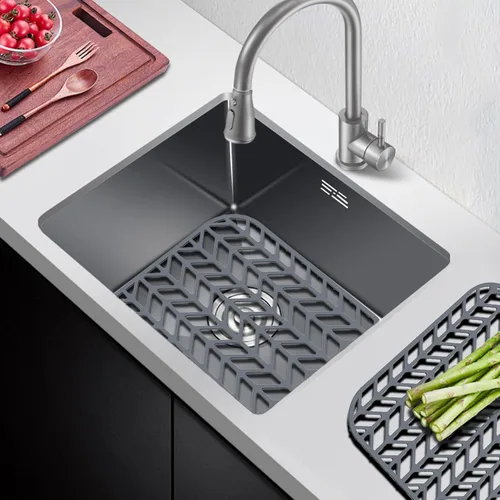 Vista 7 de AWOKE Protectores de fregadero para fregadero de cocina, tapete de fregadero de 12.25 x 11.5 pulgadas, resistente al calor, alfombrilla de silicona