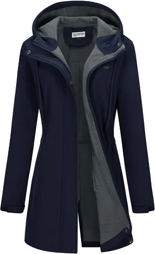 Vista 12 de 33,000ft Chaqueta larga Softshell para mujer con capucha, forro polar, resistente al viento, cálida, impermeable, rompevientos Negro