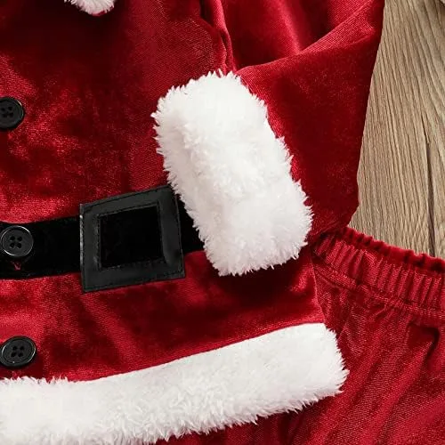 Vista 5 de BeQeuewll Chaqueta de Papá Noel de manga larga con capucha y forro polar para niñas y niños