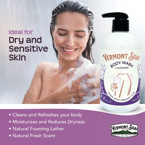 Vista 6 de VERMONT SOAP Gel de baño, gel natural con manteca de karité, gel de gel suave para hidratar y calmar la piel, jabón corporal sin fragancia