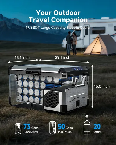Vista 3 de BODEGA Refrigerador portátil de 12 V, refrigerador de acero inoxidable de 47 cuartos de galón con divisor extraíble para modos MAX/ECO de doble zona