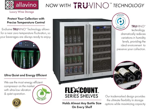 Vista 2 de Allavino VSWB30-2SF20 FlexCount II Tru-Vino 30 botellas/88 latas de doble zona centro de bebidas integrado