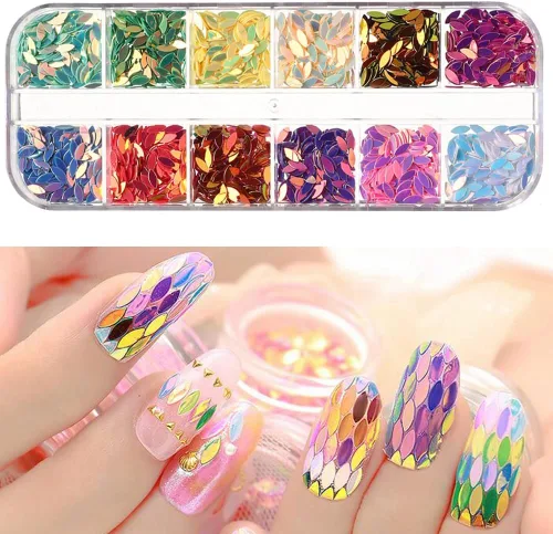 Vista 19 de Lentejas de purpurina camaleón para uñas, lentejuelas de arte de uñas holográficas 3D con gradiente láser, polvo de purpurina brillante en gel UV