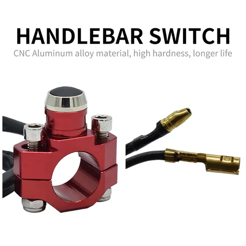 Vista 7 de CNC Aluminio 7/8 "Manillar de motocicleta Control cuerno arranque interruptor botón acción momentánea con dos conectores bala rojo