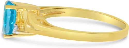 Vista 4 de Anillo de oro amarillo de 14 quilates con topacio azul ovalado y diamantes