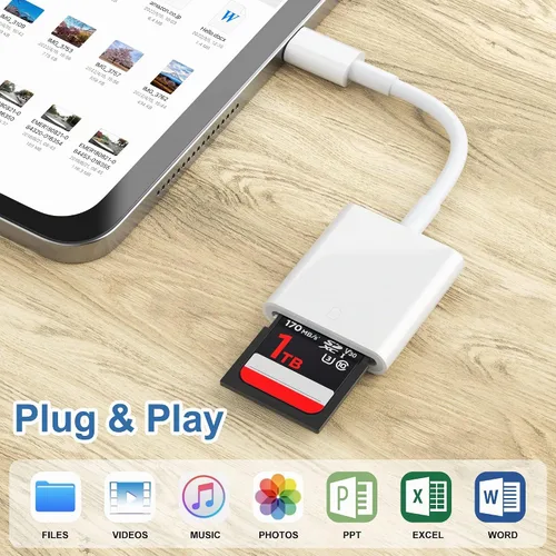 Vista 5 de Lector de Tarjetas TIANSONG USB C, Adaptador de Alta Velocidad USB 3.0 a Tarjeta SD para iPhone 15/16 Pro Max, iPad Pro, Visor de Cámara de Juego