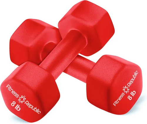 Vista 12 de Fitness Republic Juego de 2 mancuernas de neopreno, antideslizantes, forma hexagonal, pesas libres para tonificación muscular y fortalecimiento