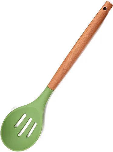 Vista 11 de Juego de utensilios de cocina de silicona verde aguacate, 12 utensilios de cocina resistentes al calor, herramientas de cocina con mango de madera