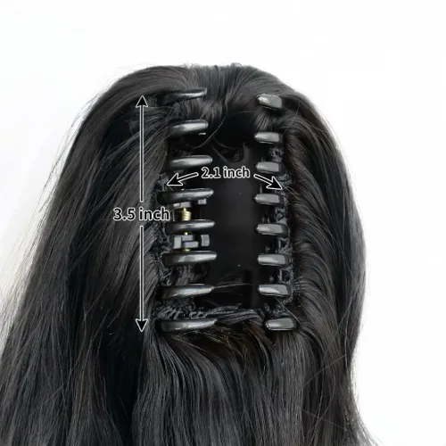 Vista 5 de Extensión de cola de caballo de garra negra natural ondulada de 16 pulgadas, extensiones de cabello sintético rizado con clip, extensiones