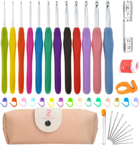 Vista 9 de RealPlus Ganchos de ganchillo, juego de 12 tamaños de ganchillo, kit de ganchillo para principiantes, agujas de tejer con asas ergonómicas
