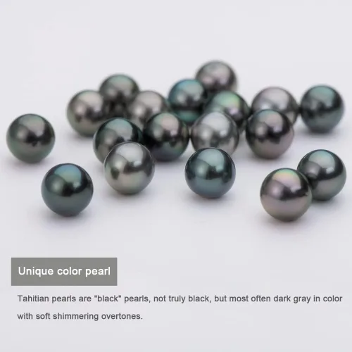 Vista 7 de 18K Gold Tahitian Black Pearl Necklace for Women, 10-11mm Tahitian Seawater Cultured Floating Single Pearl Pendant with Sterling Silver Chain