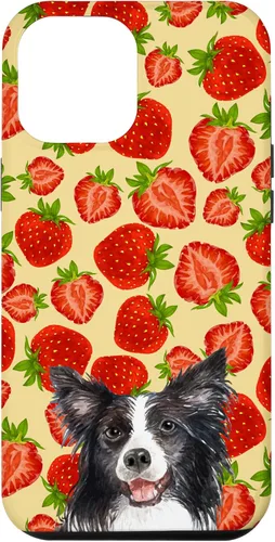Vista 6 de iPhone 15 Border Collie Dog Red Cut Fresas Fruta Crema Patrón Caso