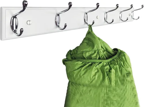 Vista 15 de Perchero de pared con 5 ganchos plateados de madera, 17.3’’, Ganchos resistentes para colgar ropa, sombrero, mochila, etc., Gran decoración moderna