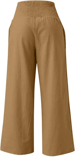 Vista 4 de Cotton Linen Pants Women's Casual Wide Leg Palazzo Pants, Casual High Waisted Palazzo Pants with Pockets