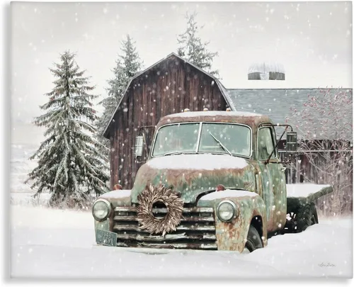 Vista 10 de Stupell Industries Camión vintage rural y granero paisaje nevado de invierno, diseño de Lori Deiter