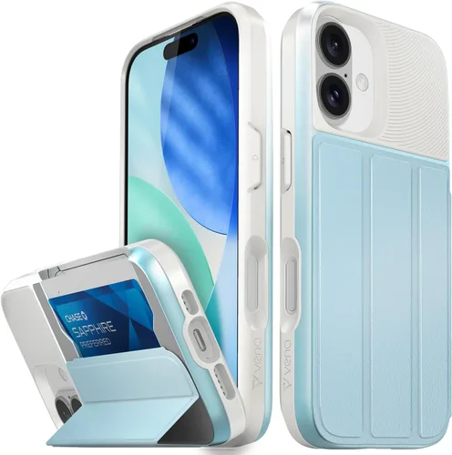 Vista 65 de VENA vCommute - Funda tipo cartera para iPhone 15, [protección contra caídas de grado militar] Funda de cuero con ranura para tarjetas con soporte