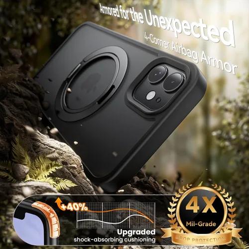 Vista 3 de Funda para iPhone 11, funda magnética con función atril [protección de grado militar] y [compatible con MagSafe], funda protectora delgada