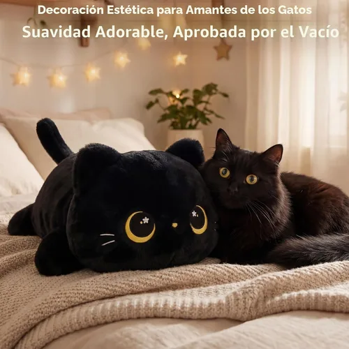 Vista 7 de Mewaii Linda Almohada de Felpa de Gato Negro, Peluches Kawaii de Animales de Peluche de Gato Negro, Peluches Suaves, Almohada de Felpa para Abrazar