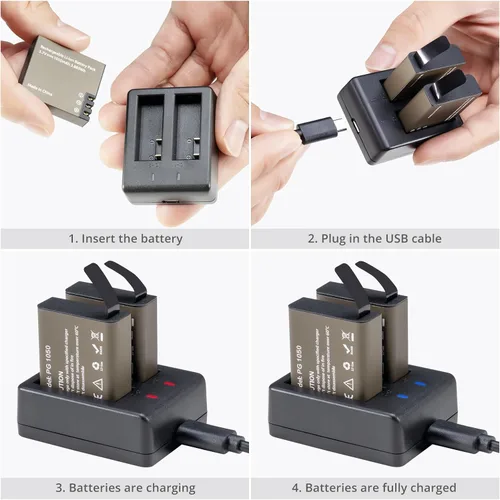 Vista 3 de AKASO 2 baterías recargables de 1050 mAh para cámara de acción con cargador