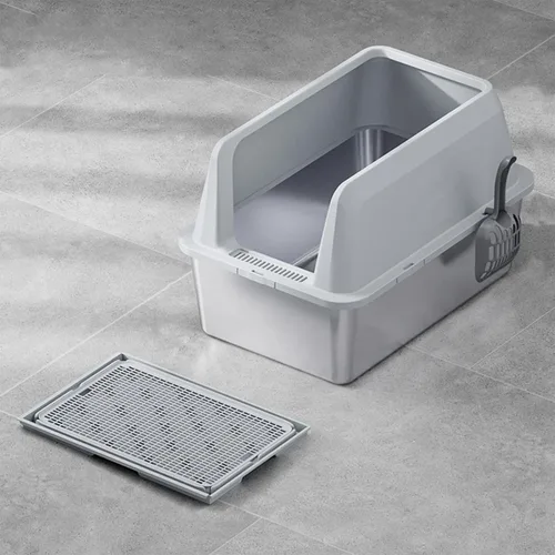 Vista 8 de Caja de arena de acero inoxidable, caja de arena grande para gatos con alfombrilla de arena para gatos, 23.62 pulgadas de largo x 15.75 pulgadas