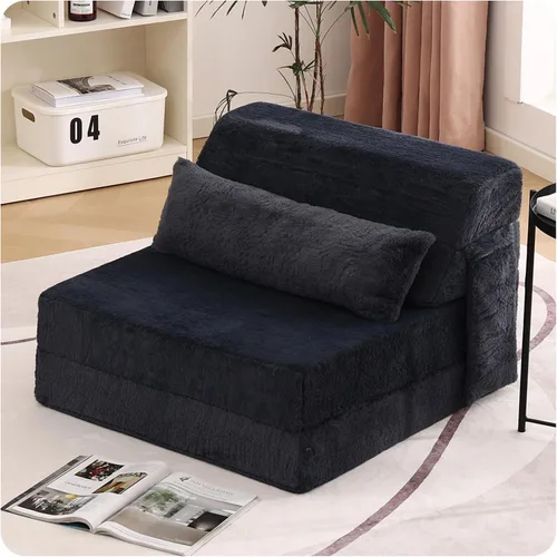 Vista 22 de Sofá cama plegable tamaño individual, colchón convertible con almohada, colchón de pana gruesa para el suelo, sofá cama con bolsillo lateral
