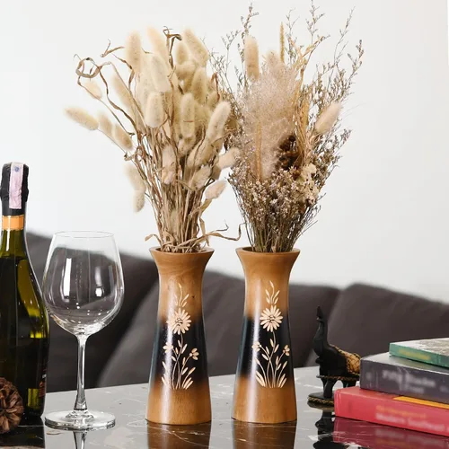 Vista 4 de Aeravida Florero de madera de mango con flores ricas y naturales (2 piezas) Decoración moderna de granja para el hogar, cocina, dormitorio, sala