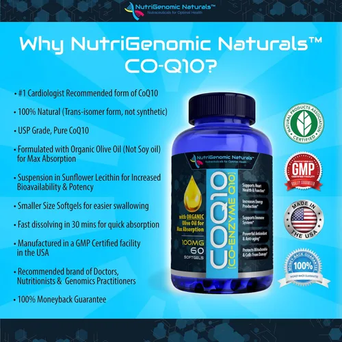 Vista 5 de CoQ10, coenzima Q10, mayor absorción con aceite de oliva orgánico, 100 mg, 60 cápsulas blandas, ubiquinona, ubiquinol, apoya la salud del corazón