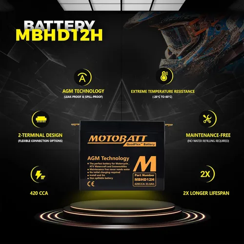 Vista 5 de MotoBatt Reemplazo de batería AGM sellada MBHD12H de 12 voltios y 33 Ah - YHD-12H