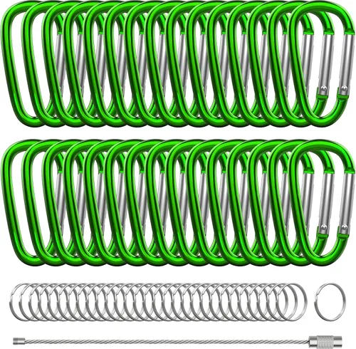 Vista 12 de 30 piezas de mosquetones de aluminio, mosquetones de resorte en forma de D de 2" con 30 llaveros de gancho para llavero