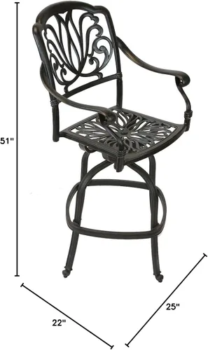 Vista 2 de Elizabeth Taburetes de bar giratorios para patio al aire libre, 30 pulgadas, aluminio fundido bronce oscuro (4, sésamo Sunbrella)