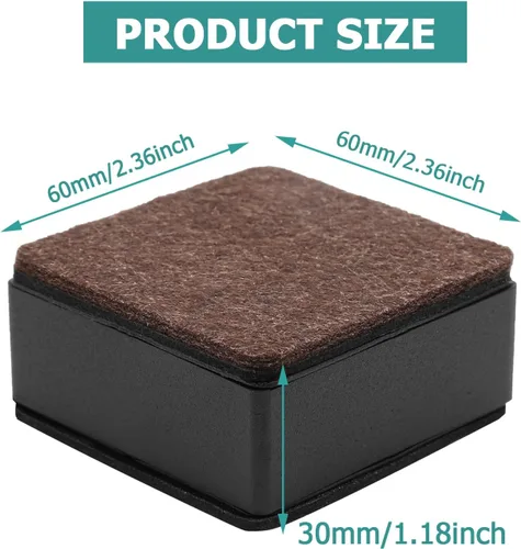 Vista 2 de Muretnze - 8 elevadores de cama autoadhesivos negros para muebles, cuadrados de acero al carbono resistente, elevadores de sofá que añaden 1.181 in