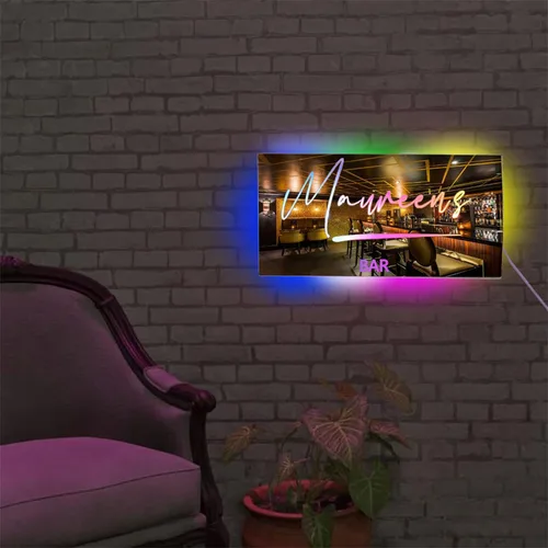 Vista 3 de Espejo de barra de nombre LED personalizado, letreros de neón iluminados para decoración de pared para bar en casa, día de San Valentín y regalos
