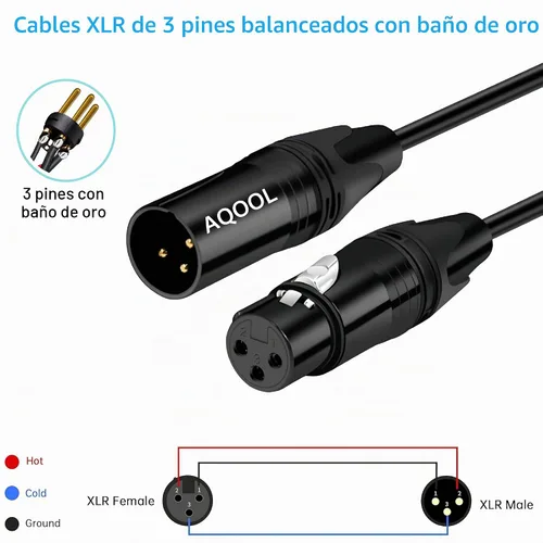 Vista 4 de Paquete de 4 cables XLR de 3 pies, cable de micrófono macho a hembra