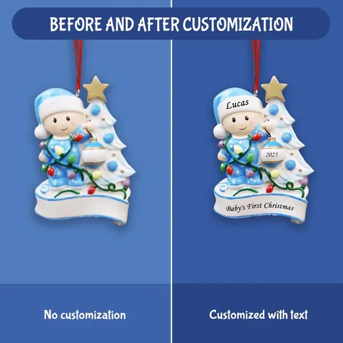 Vista 4 de Adornos Personalizados para la Primera Navidad del Bebé 2025 para Niños - Adornos de Bebé Adornos de Navidad Personalizados para Niños, Adornos Azul