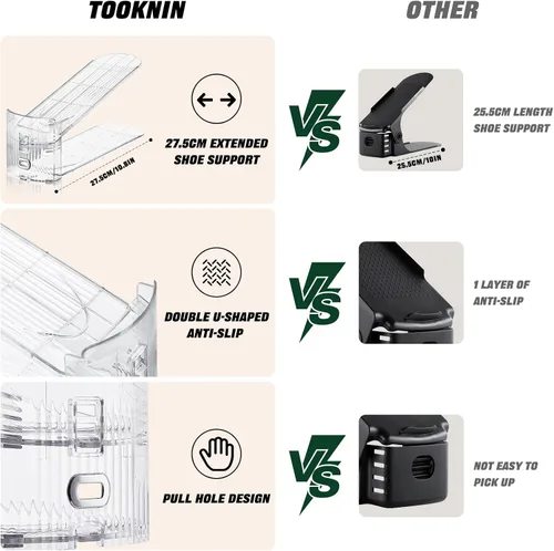 Vista 9 de Organizador de ranuras ajustables para zapatos, paquete de 10 unidades de apiladores de zapatos transparentes, soporte para zapatos, ahorrador