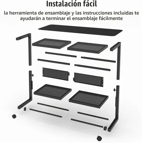 Vista 9 de Moricher - Soporte de torre de computadora - Altura ajustable de 2 niveles ATX, soporte de PC con estante para impresora y tablero de clavijas
