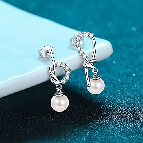 Vista 5 de Pendientes de perlas naturales Platium 5A con detalles de diamantes brillantes, hermoso regalo para ella