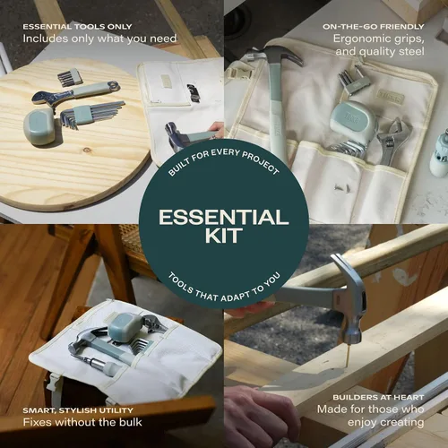 Vista 3 de TINKR Kit de herramientas esenciales para el hogar – Martillo, destornillador con trinquete, cinta métrica, llaves Allen y llave en estuche de lona.