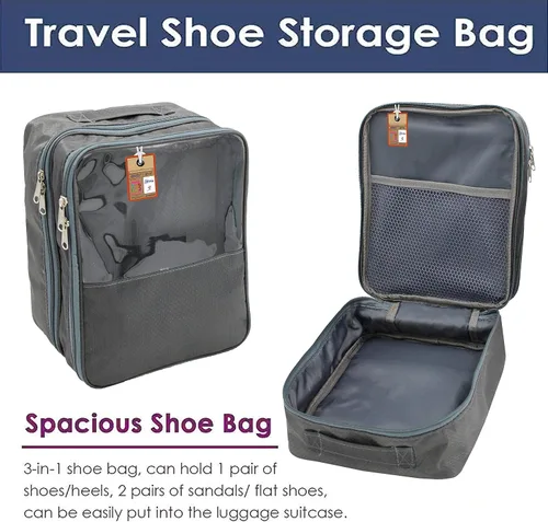 Vista 4 de atorakushon Bolsa organizadora de viaje para zapatos, impermeable, portátil, bolsa de almacenamiento para zapatos con capacidad para 3 pares